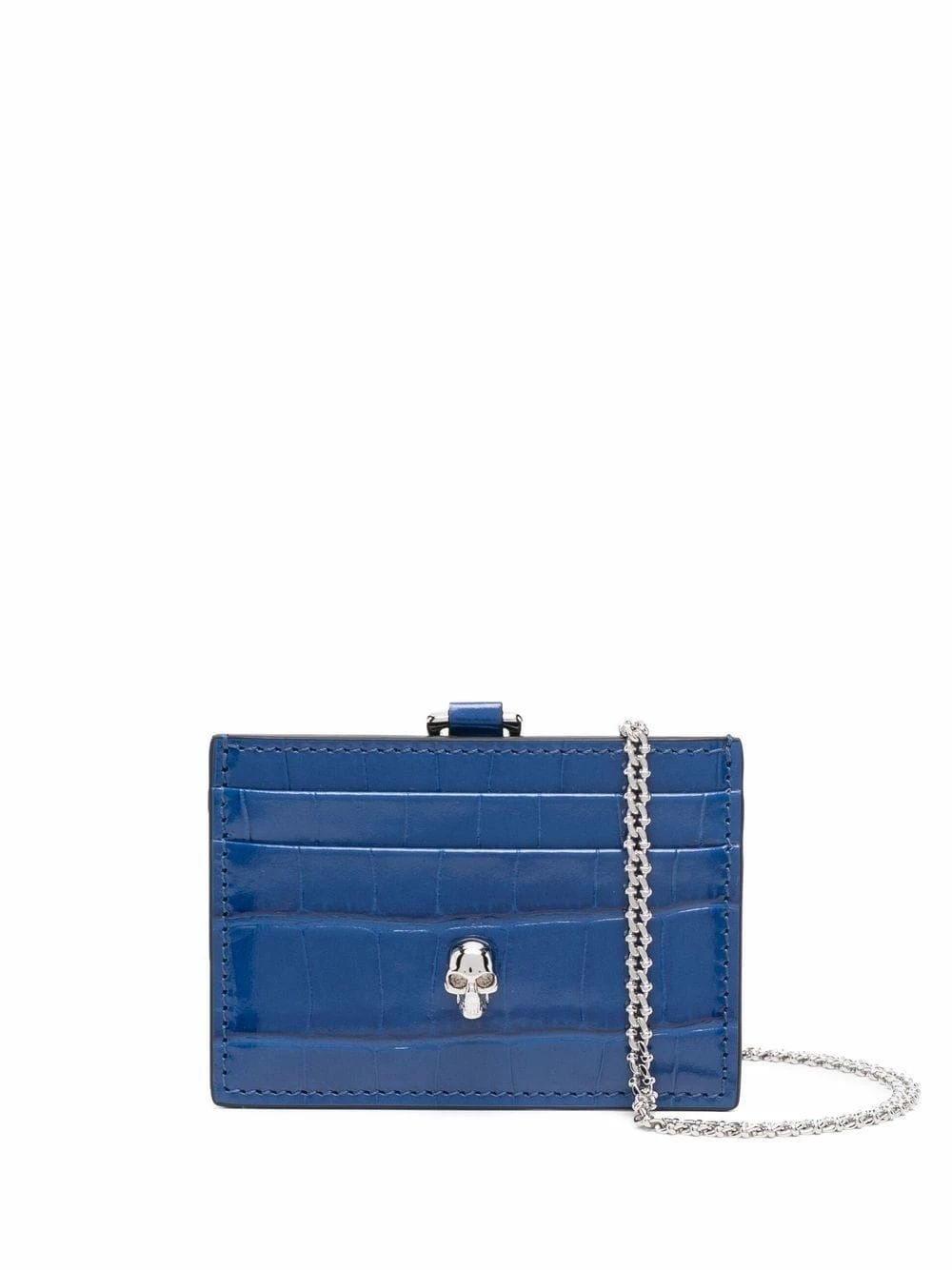 Alexander McQueen Crocodile embossed chain detail leather cardholder 1 Alexander McQueen crocodile-embossed chain-detail leather cardholder