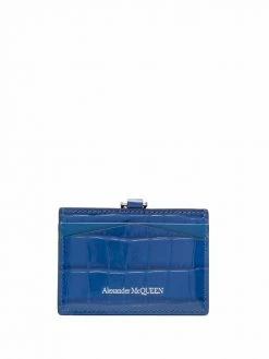 Alexander McQueen crocodile-embossed chain-detail leather cardholder