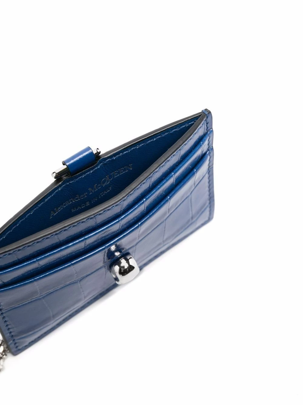 Alexander McQueen Crocodile embossed chain detail leather cardholder 3 Alexander McQueen crocodile-embossed chain-detail leather cardholder