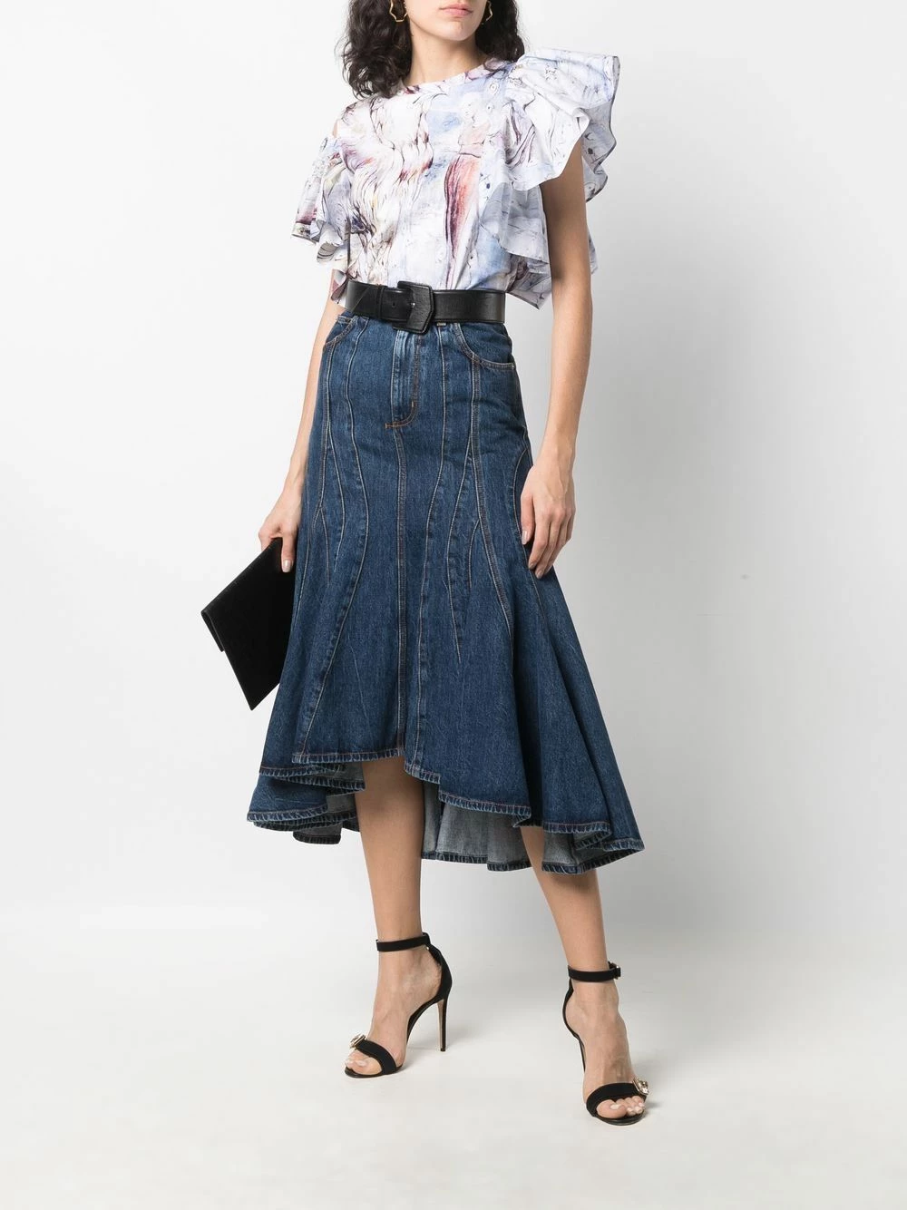 Alexander McQueen Fluted denim skirt 2 Alexander McQueen fluted denim skirt