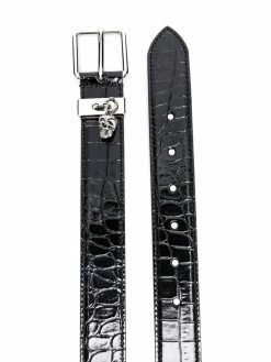Alexander McQueen Skull-charm crocodile-embossed belt